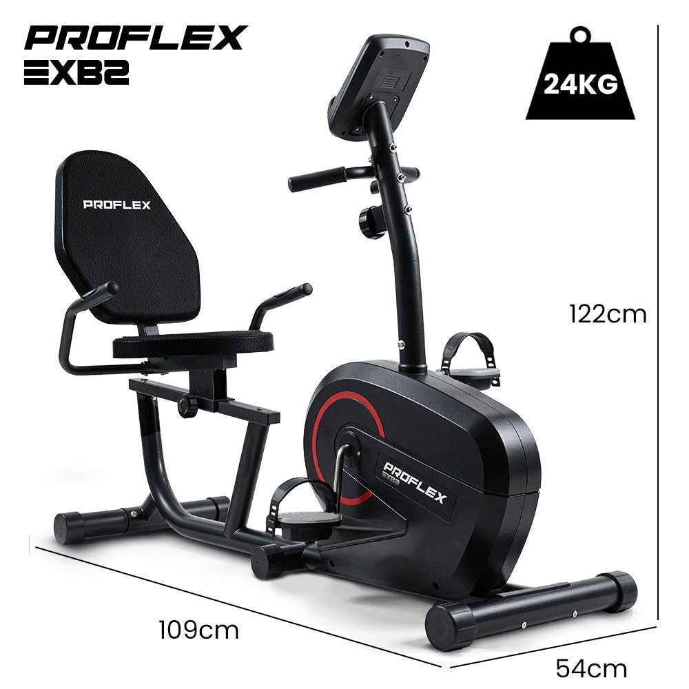 PROFLEX Magnetic Recumbent Exercise Bike, LCD Display, Heart Rate Sensors, Adjustable Seat, 8-Level V219-FTNREBPFXB2A
