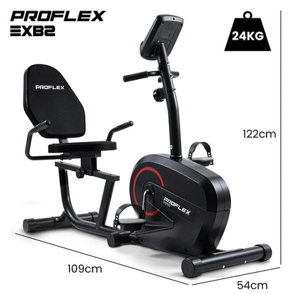PROFLEX Magnetic Recumbent Exercise Bike, LCD Display, Heart Rate Sensors, Adjustable Seat, 8-Level V219-FTNREBPFXB2A