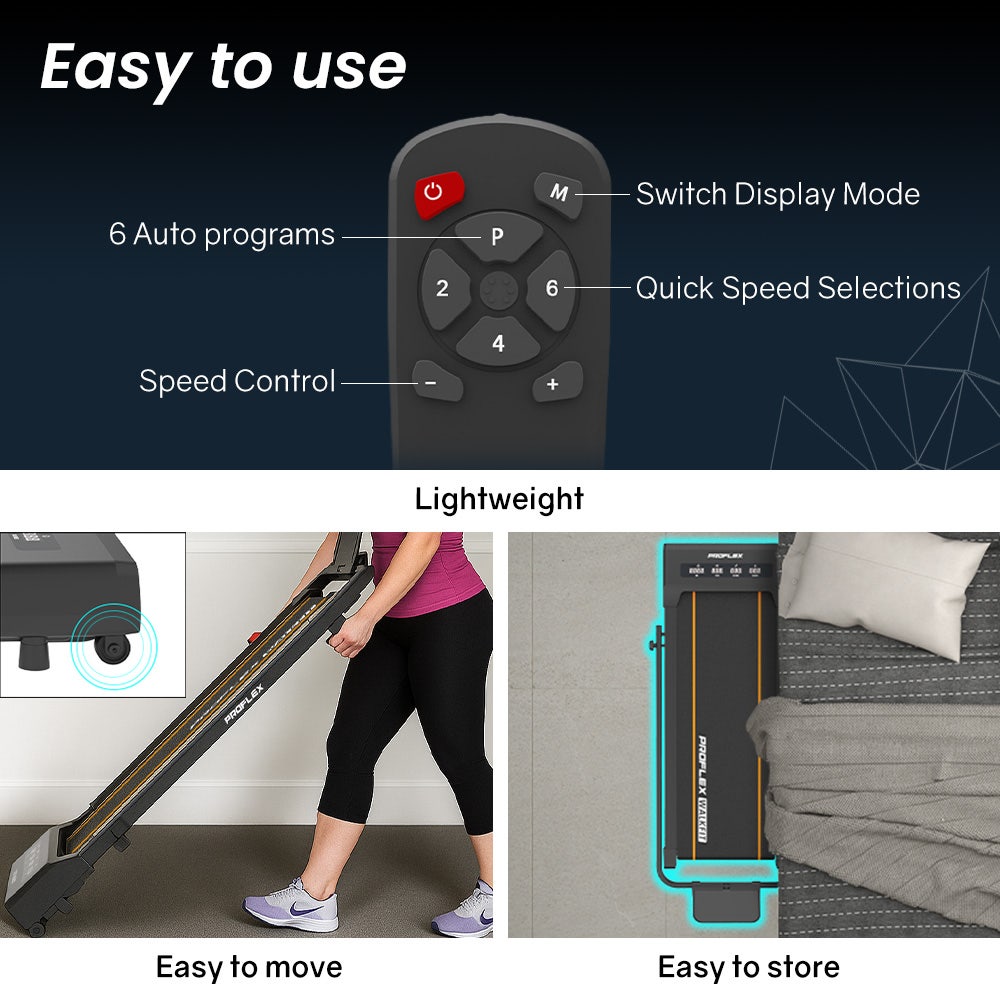 PROFLEX Electric Walking Pad Under Desk Treadmill, Remote Control, Compact Foldable Size, Tablet Holder, LCD V219-FTNTRDPFHS3A