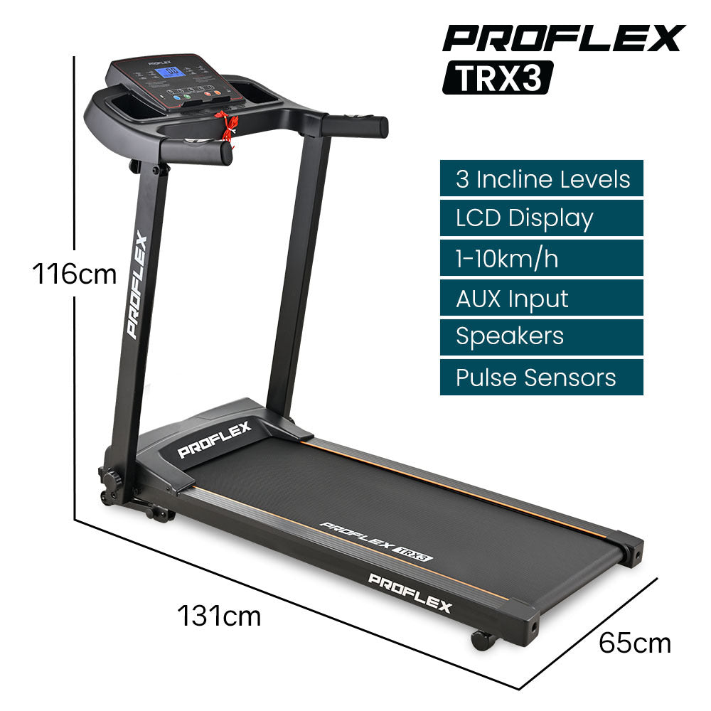 PROFLEX TRX3 Electric Treadmill, Compact Size, Foldable, USB/MP3, Pulse Sensors V219-FTNTRDPFTRX3A