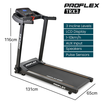 PROFLEX TRX3 Electric Treadmill, Compact Size, Foldable, USB/MP3, Pulse Sensors V219-FTNTRDPFTRX3A