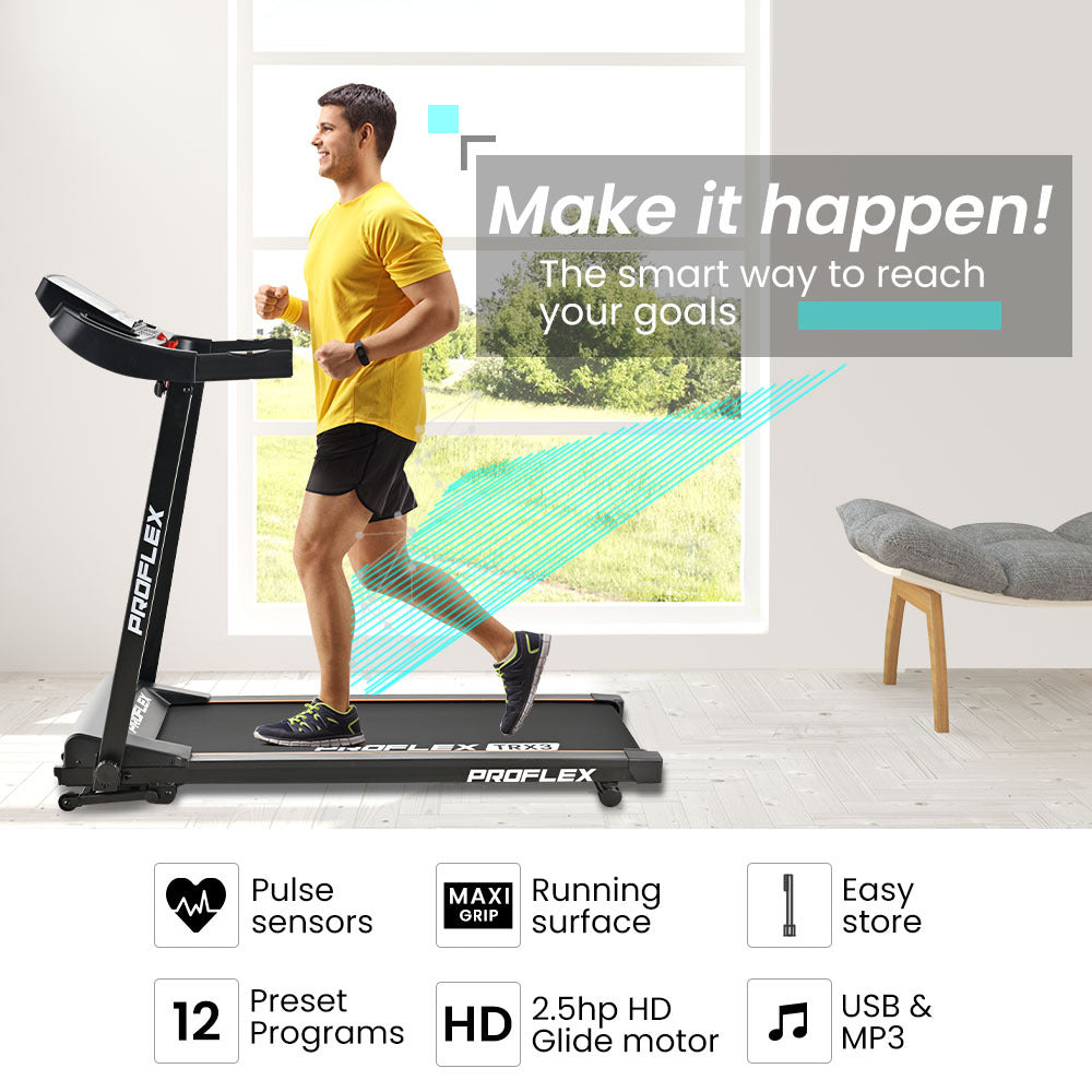 PROFLEX TRX3 Electric Treadmill, Compact Size, Foldable, USB/MP3, Pulse Sensors V219-FTNTRDPFTRX3A