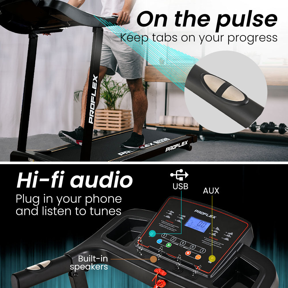 PROFLEX TRX3 Electric Treadmill, Compact Size, Foldable, USB/MP3, Pulse Sensors V219-FTNTRDPFTRX3A