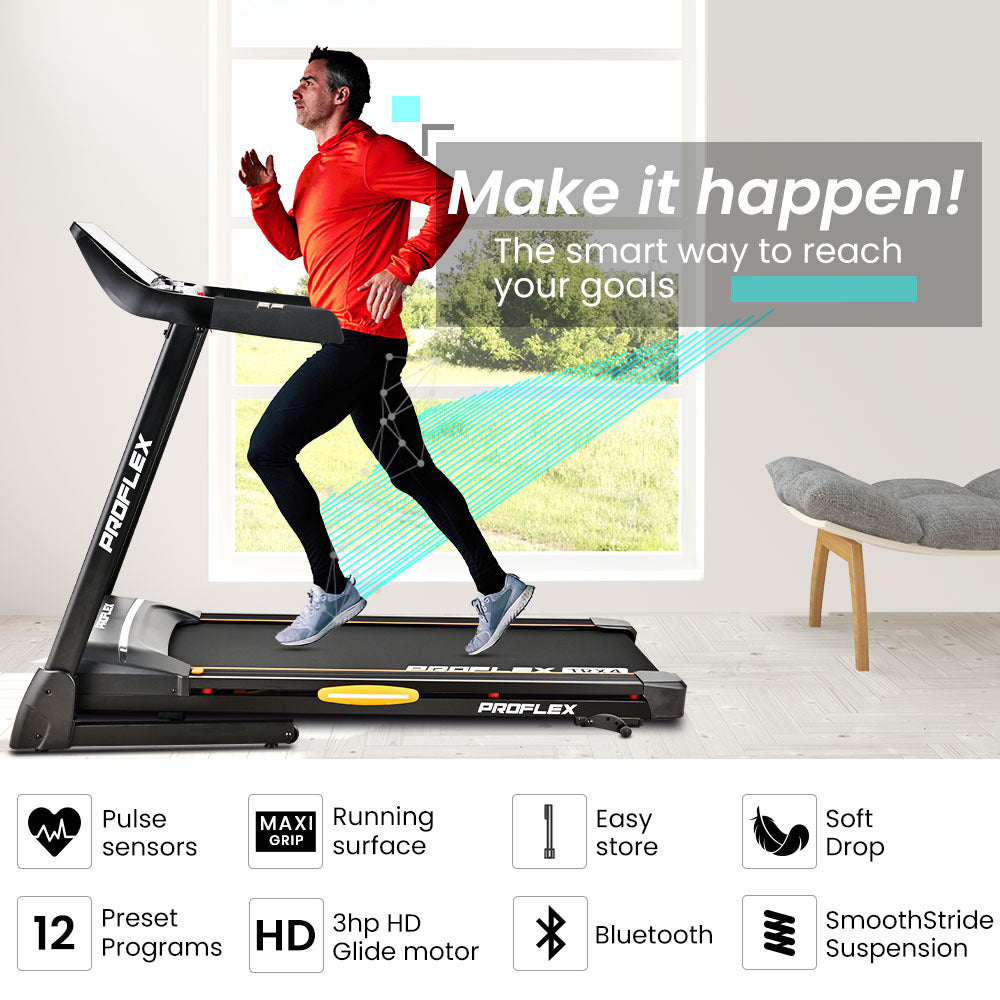 PROFLEX TRX4 Electric Treadmill, Medium Size, Foldable, Suspension, Bluetooth, USB/MP3, Pulse Sensors, V219-FTNTRDPFTRX4A