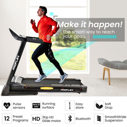PROFLEX TRX4 Electric Treadmill, Medium Size, Foldable, Suspension, Bluetooth, USB/MP3, Pulse Sensors, V219-FTNTRDPFTRX4A