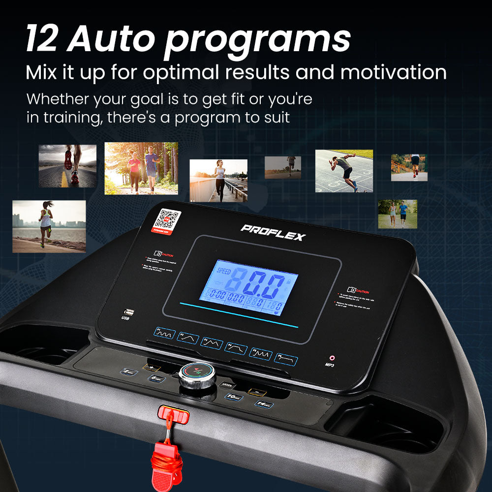 PROFLEX TRX4 Electric Treadmill, Medium Size, Foldable, Suspension, Bluetooth, USB/MP3, Pulse Sensors, V219-FTNTRDPFTRX4A