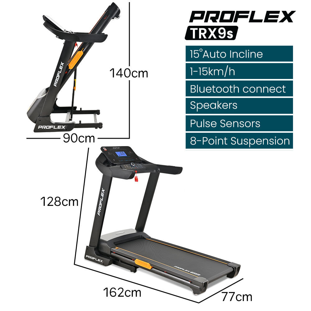 Proflex TRX9s Electric Treadmill, Large Size, 450mm Belt, 10-inch display, Foldable, Suspension, Auto V219-FTNTRDPFTRX9A