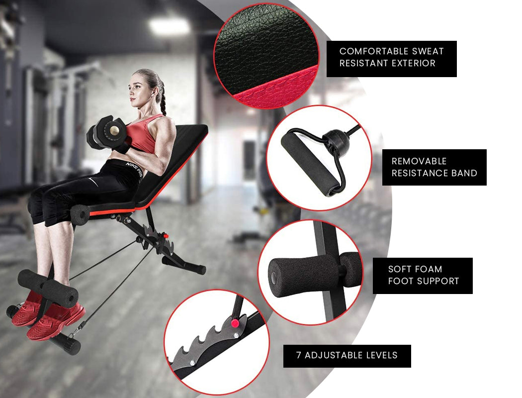 PROFLEX Weight Bench Workout Gym Press Adjustable Lifting Fitness Folding Bands V219-FTNWTBPRFAB2C