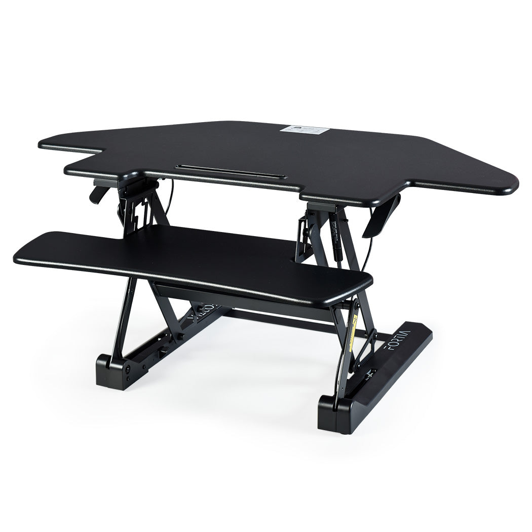 Fortia Corner Desk Riser 110cm Wide Adjustable Sit to Stand for Dual Monitor, Keyboard, Laptop, Black V219-FURDTDFORACX1