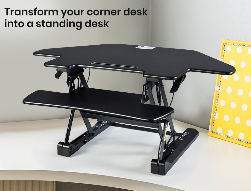 Fortia Corner Desk Riser 110cm Wide Adjustable Sit to Stand for Dual Monitor, Keyboard, Laptop, Black V219-FURDTDFORACX1