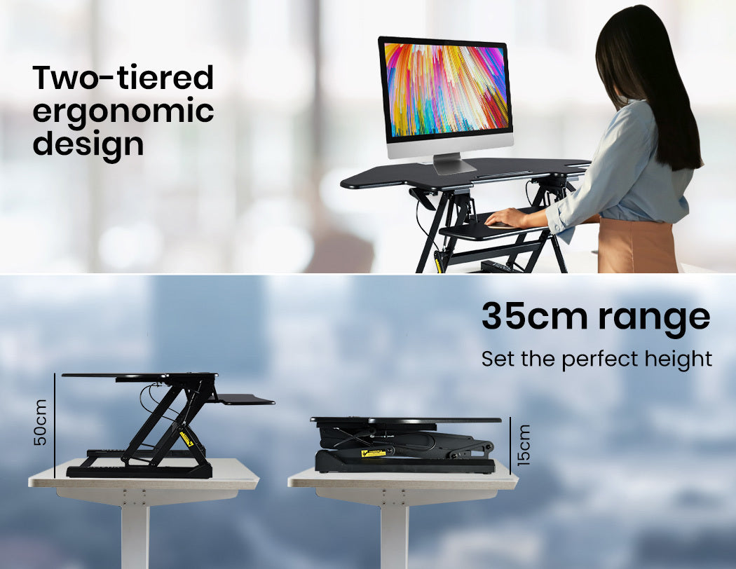 Fortia Corner Desk Riser 110cm Wide Adjustable Sit to Stand for Dual Monitor, Keyboard, Laptop, Black V219-FURDTDFORACX1