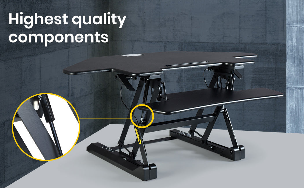 Fortia Corner Desk Riser 110cm Wide Adjustable Sit to Stand for Dual Monitor, Keyboard, Laptop, Black V219-FURDTDFORACX1