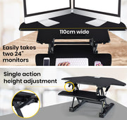 Fortia Corner Desk Riser 110cm Wide Adjustable Sit to Stand for Dual Monitor, Keyboard, Laptop, Black V219-FURDTDFORACX1