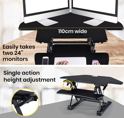 Fortia Corner Desk Riser 110cm Wide Adjustable Sit to Stand for Dual Monitor, Keyboard, Laptop, Black V219-FURDTDFORACX1