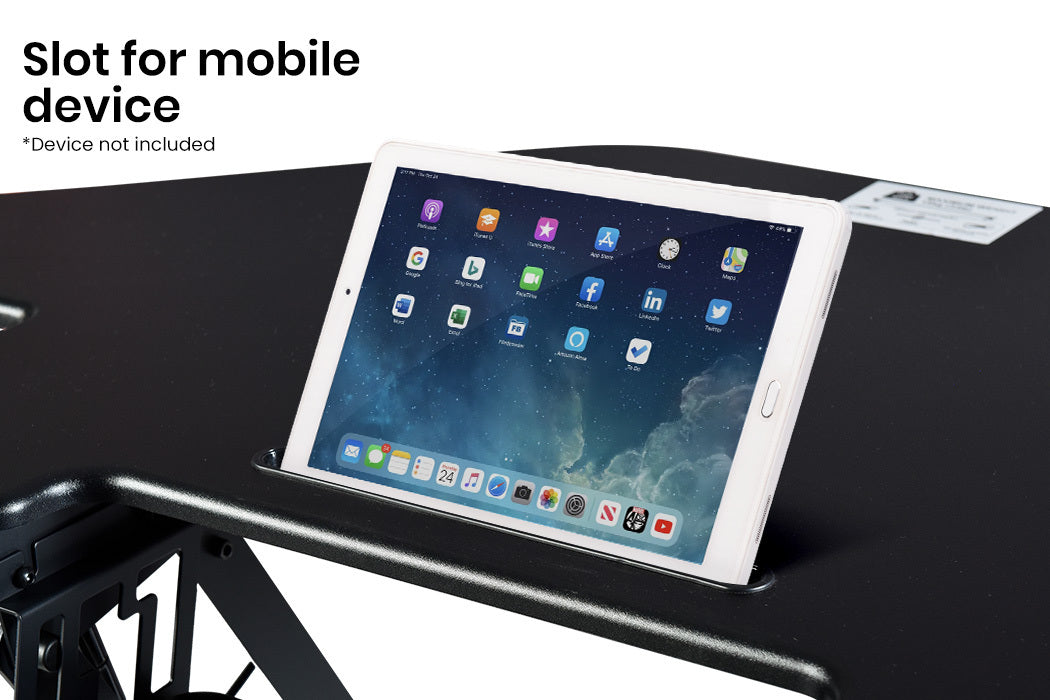 Fortia Corner Desk Riser 110cm Wide Adjustable Sit to Stand for Dual Monitor, Keyboard, Laptop, Black V219-FURDTDFORACX1