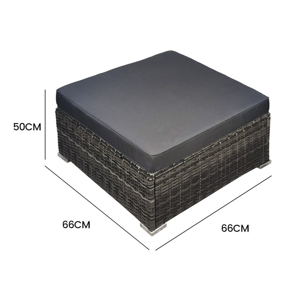 LONDON RATTAN 1 Seater Outdoor Ottoman Modular Wicker Lounge Furniture, Grey V219-FURODRLONAOT4