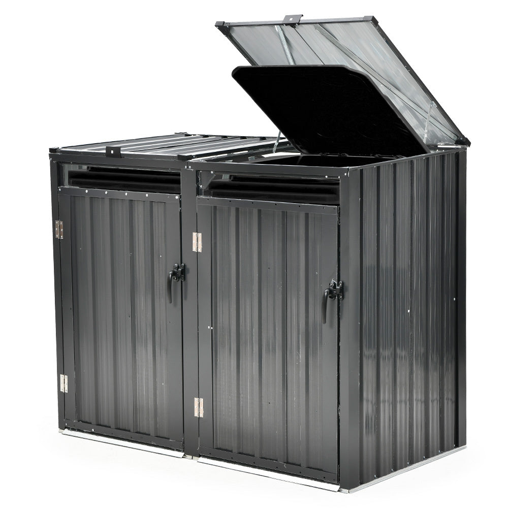PLANTCRAFT Double Steel Wheelie Garbage Bin Storage Shed, Enclosure with 2 Opening Doors V219-GBGSTLPCGS2A