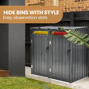 PLANTCRAFT Double Steel Wheelie Garbage Bin Storage Shed, Enclosure with 2 Opening Doors V219-GBGSTLPCGS2A