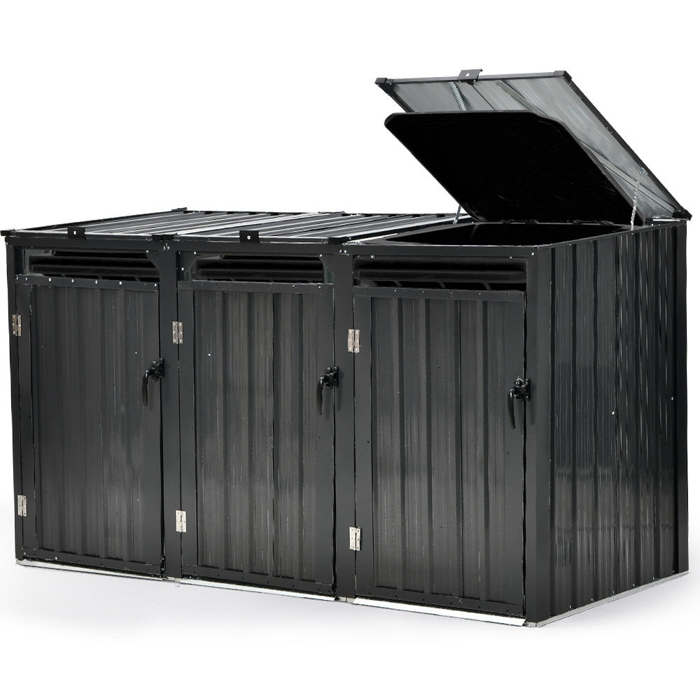 PLANTCRAFT Triple Steel Wheelie Garbage Bin Storage Shed, Enclosure with 3 Opening Doors V219-GBGSTLPCGS3A