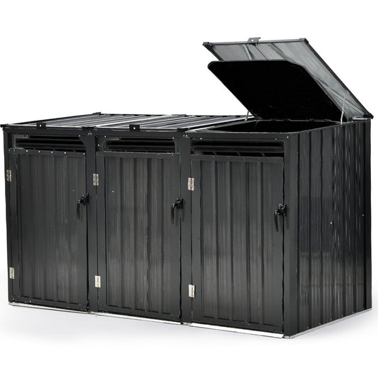 PLANTCRAFT Triple Steel Wheelie Garbage Bin Storage Shed, Enclosure with 3 Opening Doors V219-GBGSTLPCGS3A
