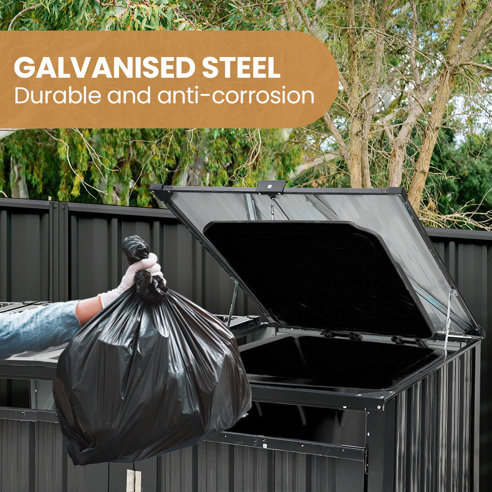 PLANTCRAFT Triple Steel Wheelie Garbage Bin Storage Shed, Enclosure with 3 Opening Doors V219-GBGSTLPCGS3A