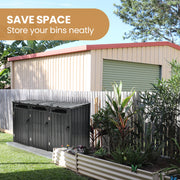 PLANTCRAFT Triple Steel Wheelie Garbage Bin Storage Shed, Enclosure with 3 Opening Doors V219-GBGSTLPCGS3A