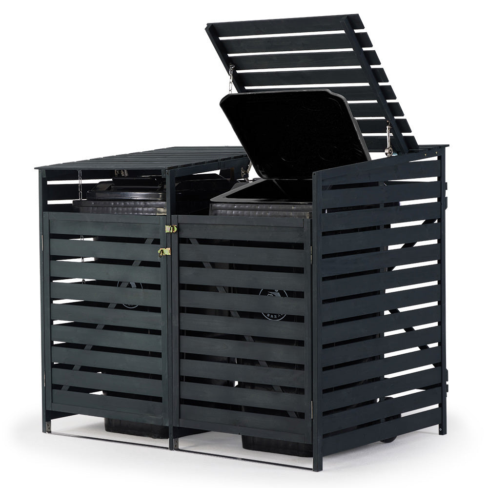 PlantCraft Double Wood Wheelie Bins Storage Shed, 2 Door Garbage Rubbish Bin Enclosure V219-GBGWODPCG2DA