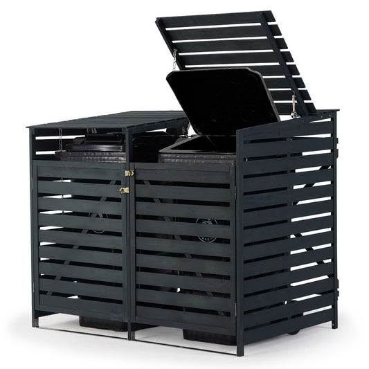 PlantCraft Double Wood Wheelie Bins Storage Shed, 2 Door Garbage Rubbish Bin Enclosure V219-GBGWODPCG2DA