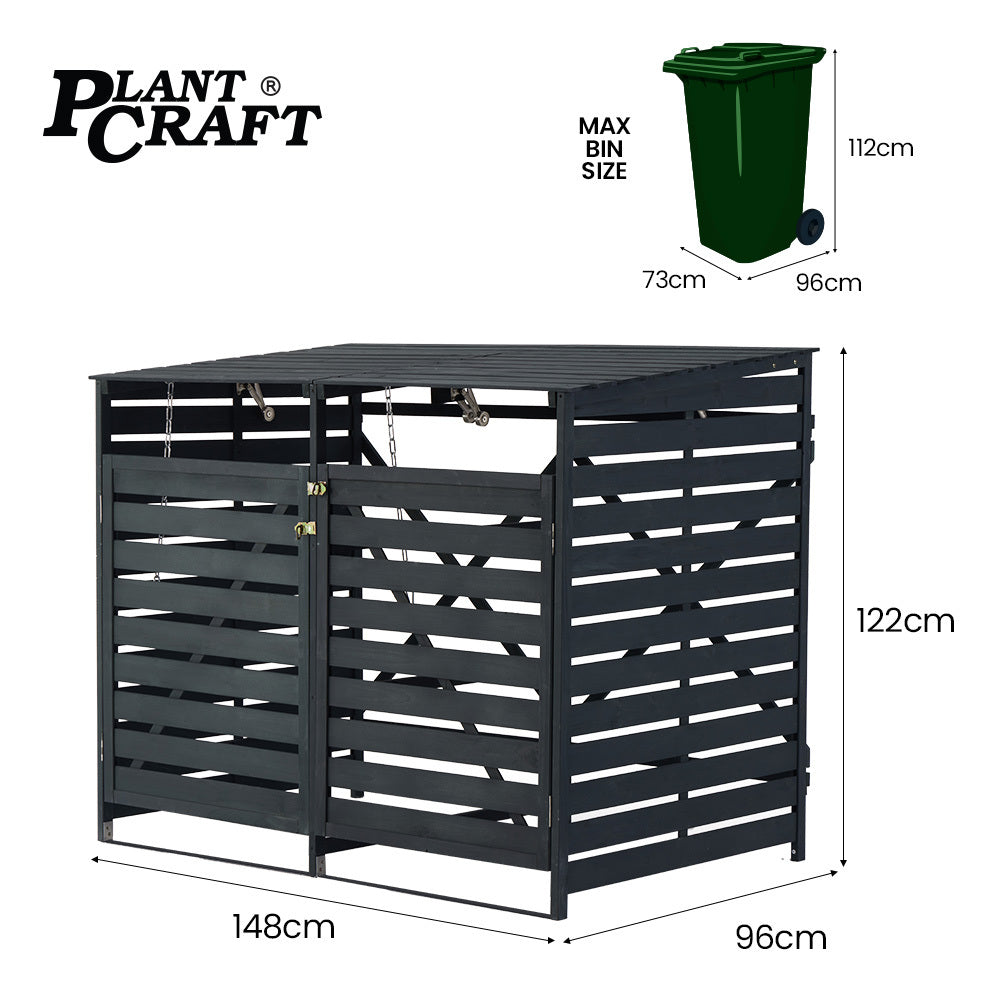 PlantCraft Double Wood Wheelie Bins Storage Shed, 2 Door Garbage Rubbish Bin Enclosure V219-GBGWODPCG2DA