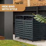 PlantCraft Double Wood Wheelie Bins Storage Shed, 2 Door Garbage Rubbish Bin Enclosure V219-GBGWODPCG2DA