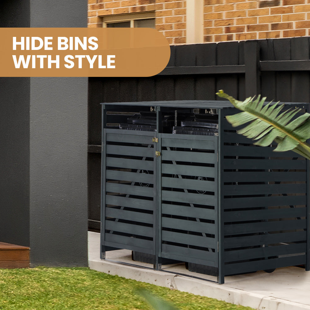 PlantCraft Double Wood Wheelie Bins Storage Shed, 2 Door Garbage Rubbish Bin Enclosure V219-GBGWODPCG2DA