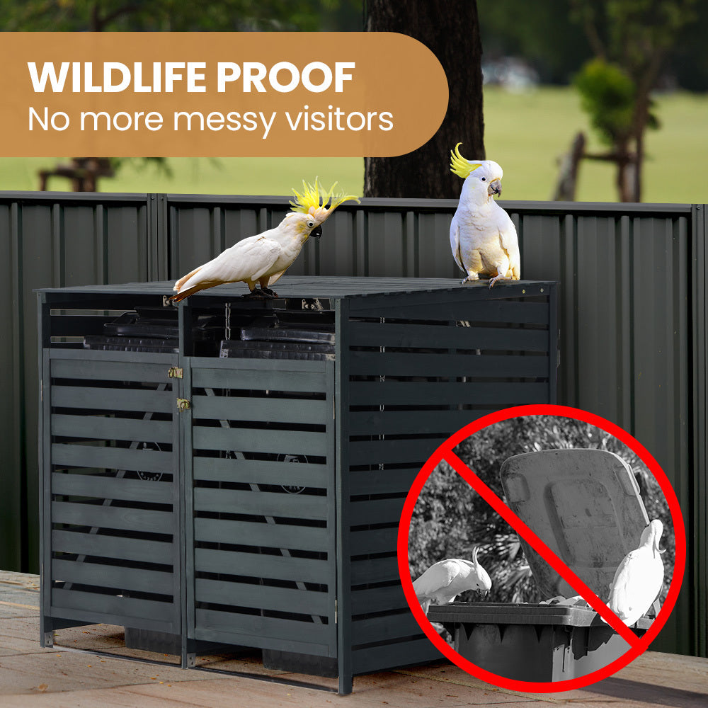 PlantCraft Double Wood Wheelie Bins Storage Shed, 2 Door Garbage Rubbish Bin Enclosure V219-GBGWODPCG2DA