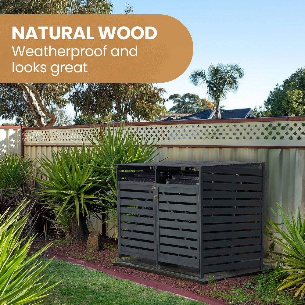 PlantCraft Double Wood Wheelie Bins Storage Shed, 2 Door Garbage Rubbish Bin Enclosure V219-GBGWODPCG2DA