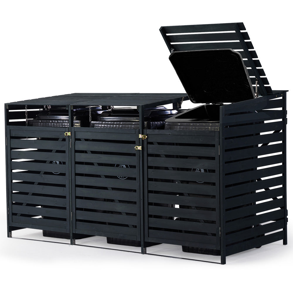 PlantCraft Triple Wood Wheelie Bins Storage Shed, 3 Door Garbage Rubbish Bin Enclosure V219-GBGWODPCW3DA
