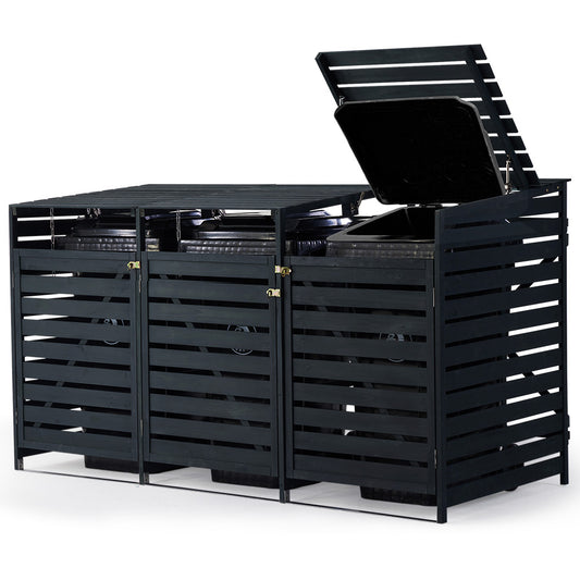 PlantCraft Triple Wood Wheelie Bins Storage Shed, 3 Door Garbage Rubbish Bin Enclosure V219-GBGWODPCW3DA