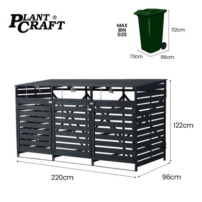 PlantCraft Triple Wood Wheelie Bins Storage Shed, 3 Door Garbage Rubbish Bin Enclosure V219-GBGWODPCW3DA