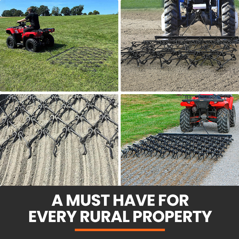 PlantCraft Tow Behind Drag Harrow Rake, 1.4m Wide, for Ride-on Mower LawnTractor on Pasture Paddock V219-GDTDRGPCD45A