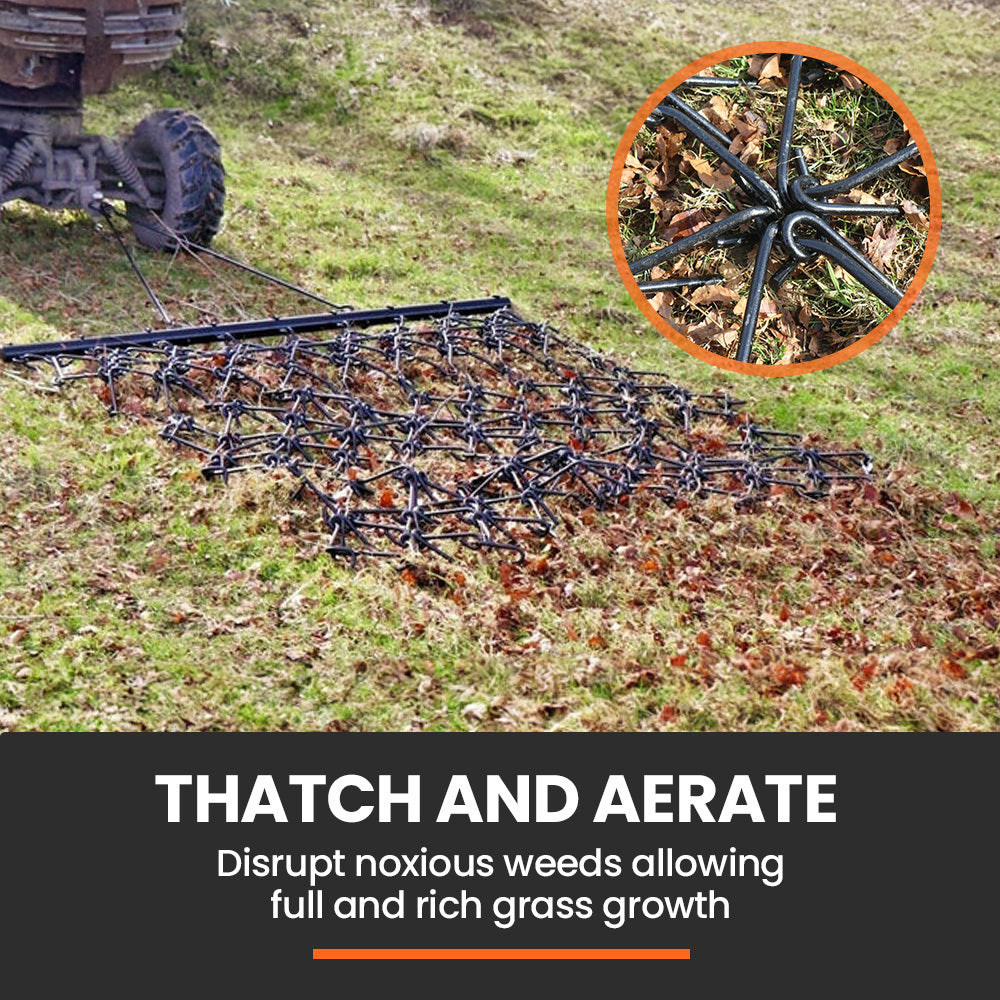 PlantCraft Tow Behind Drag Harrow Rake, 1.4m Wide, for Ride-on Mower LawnTractor on Pasture Paddock V219-GDTDRGPCD45A