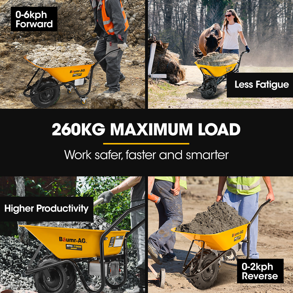 Baumr-AG 36V Battery Powered Wheelbarrow Motorised Electric, 80L Bucket Volume, 260kg Capacity V219-GDTPBWBM7CEA