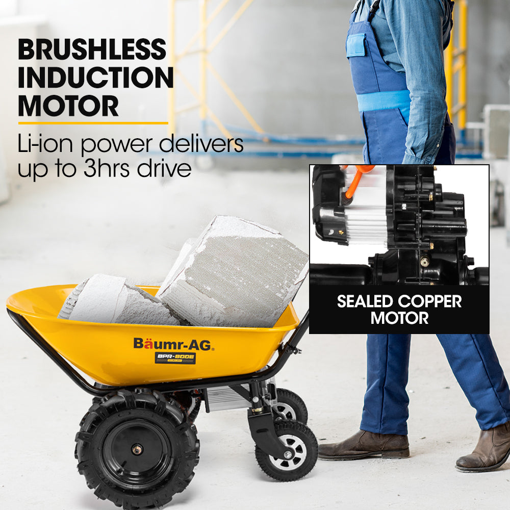 Baumr-AG 40V Battery Powered Wheelbarrow Motorised Electric, 100L Bucket Volume, 4 Wheel, 260kg Capacity V219-GDTPBWBM8CEA