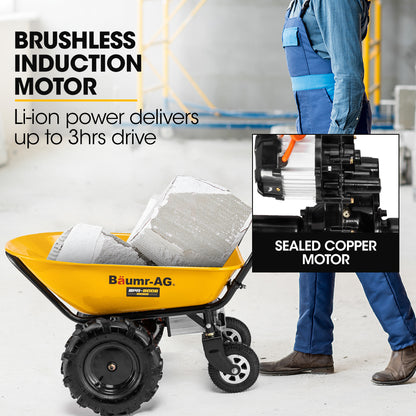Baumr-AG 40V Battery Powered Wheelbarrow Motorised Electric, 100L Bucket Volume, 4 Wheel, 260kg Capacity V219-GDTPBWBM8CEA