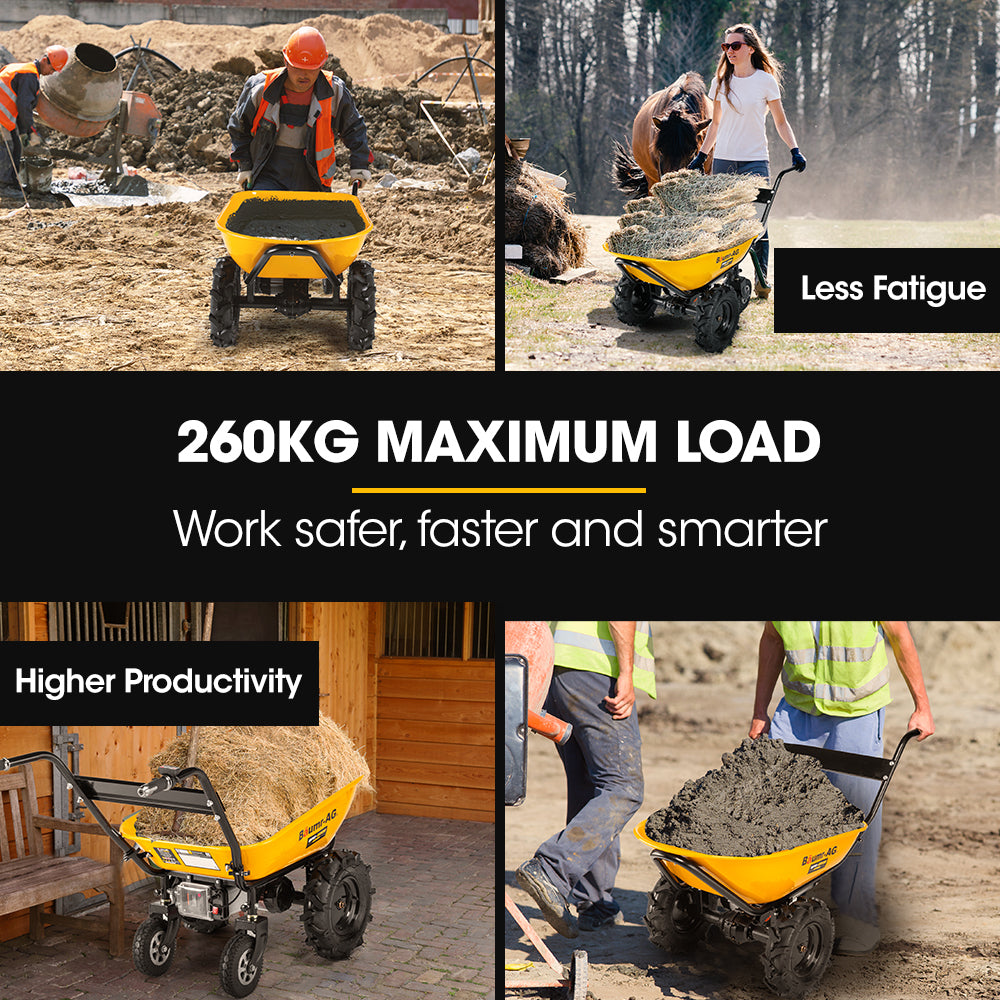 Baumr-AG 40V Battery Powered Wheelbarrow Motorised Electric, 100L Bucket Volume, 4 Wheel, 260kg Capacity V219-GDTPBWBM8CEA