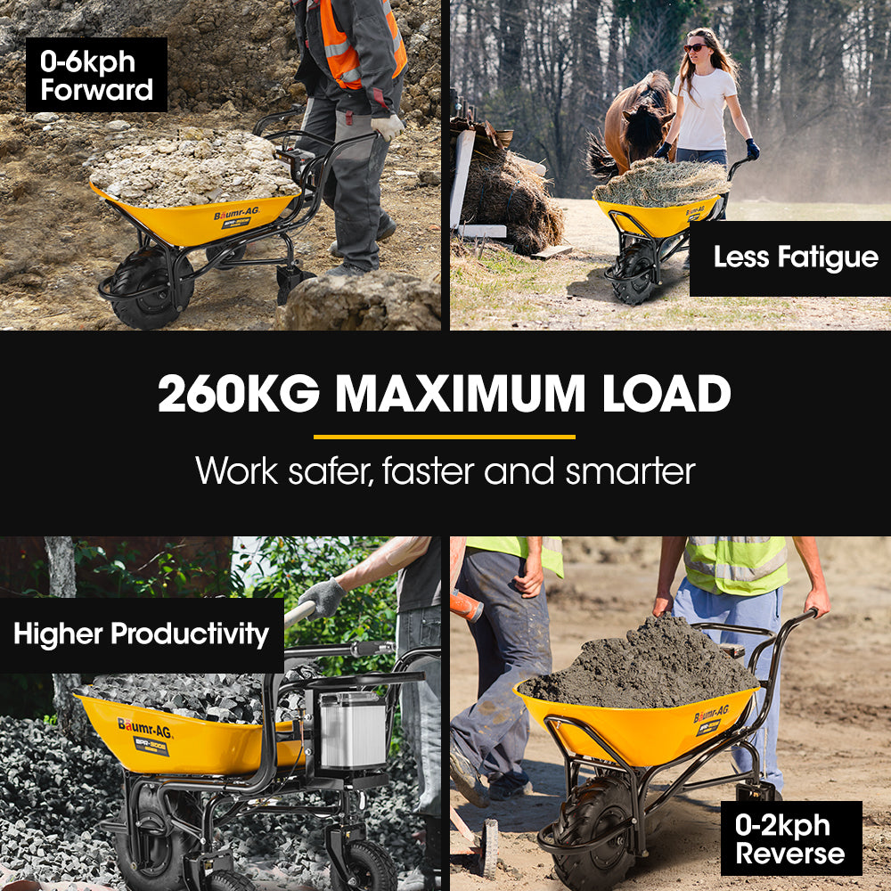 Baumr-AG 40V Battery Powered Wheelbarrow Motorised Electric, 100L Bucket Volume, 3 Wheel, 260KG, Lifting V219-GDTPBWBM9CEA