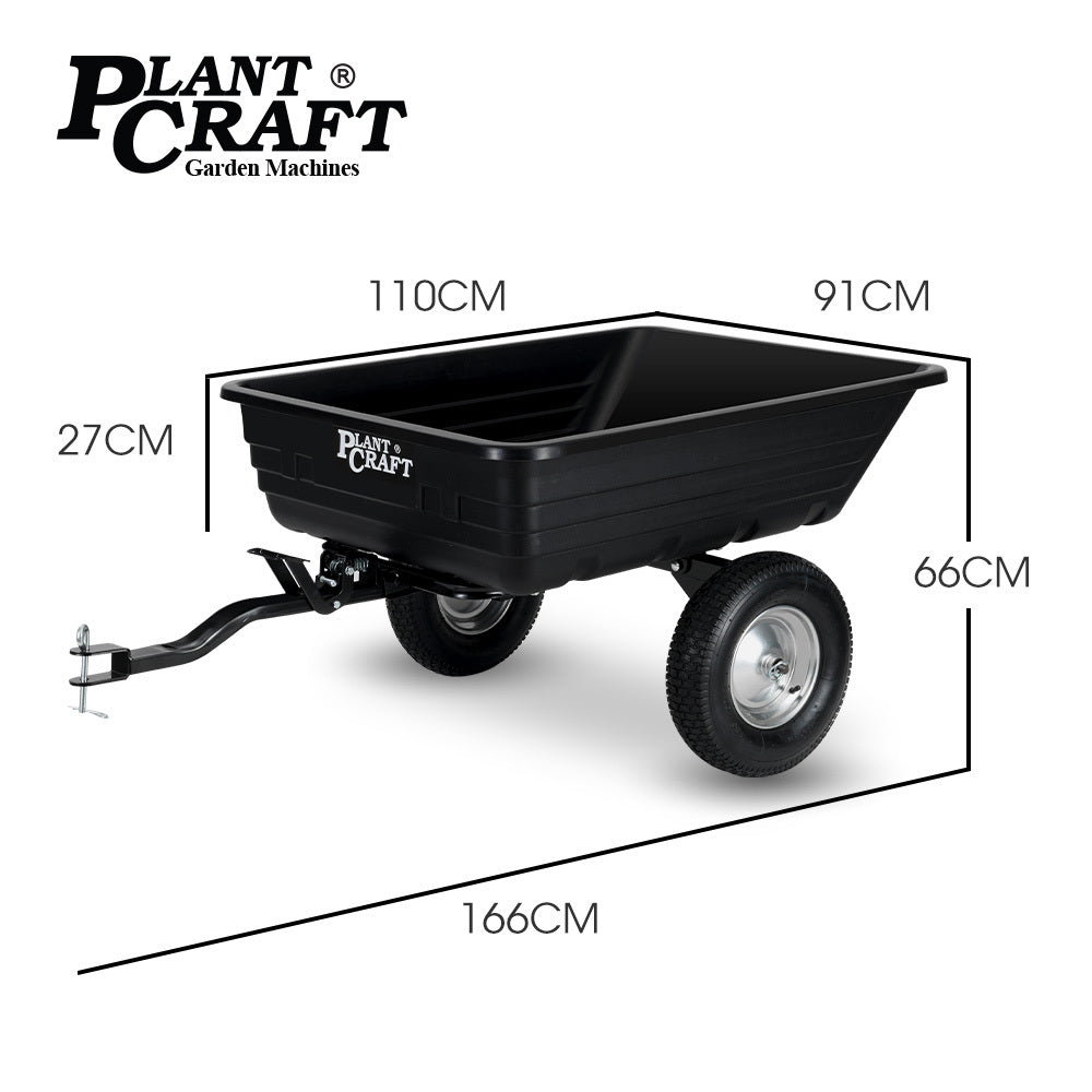 PlantCraft Poly Dump Cart, 272kg Load Heavy Duty Tipper Trailer, 16-inch Tyres, for Ride-on Lawn Mower V219-GDTPCRPCTD6A