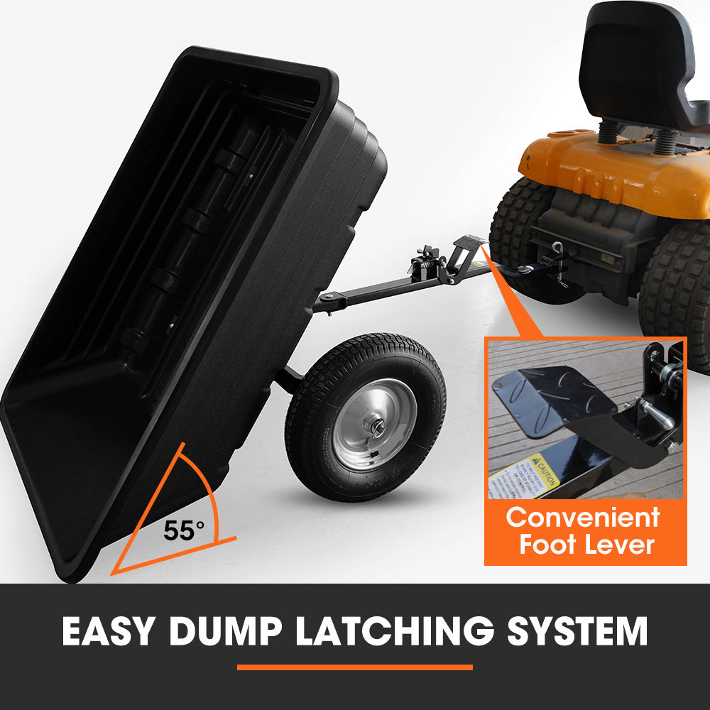 PlantCraft Poly Dump Cart, 272kg Load Heavy Duty Tipper Trailer, 16-inch Tyres, for Ride-on Lawn Mower V219-GDTPCRPCTD6A