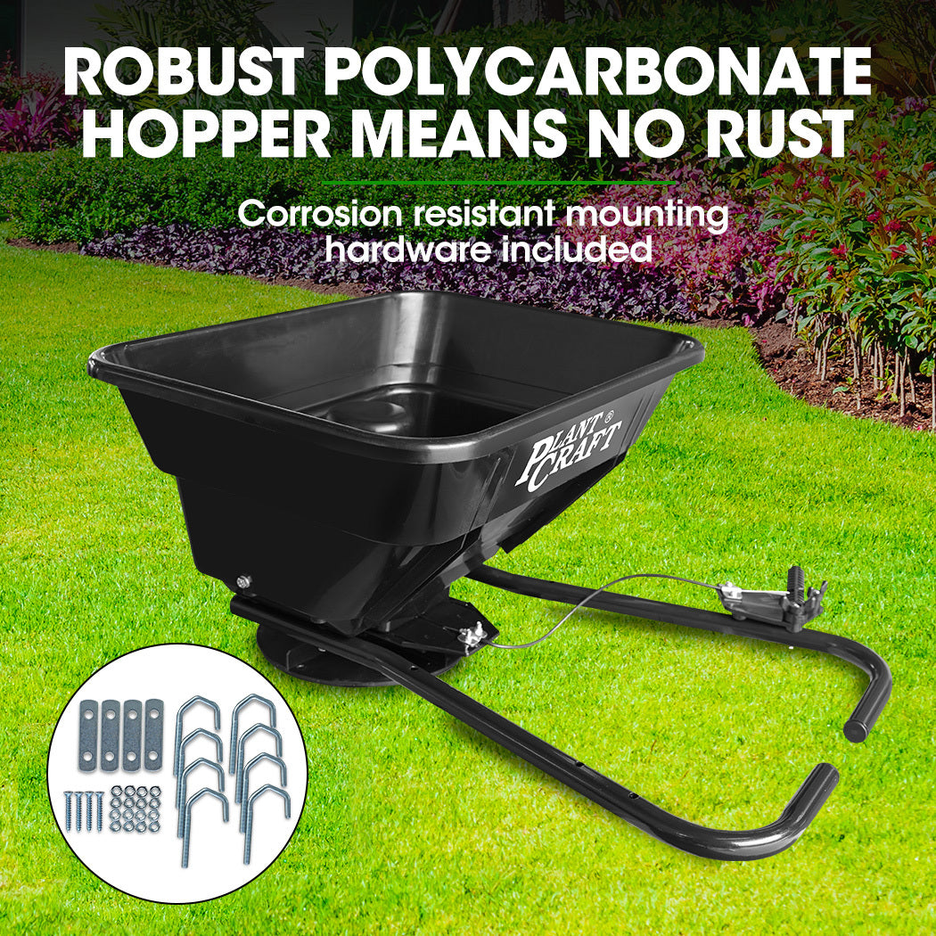 PLANTCRAFT Spreader 12V 36kg 30L Lawn Seed Fertiliser, for ATV, Ride on Mower, with Rain Cover V219-GDTSPRPC123A