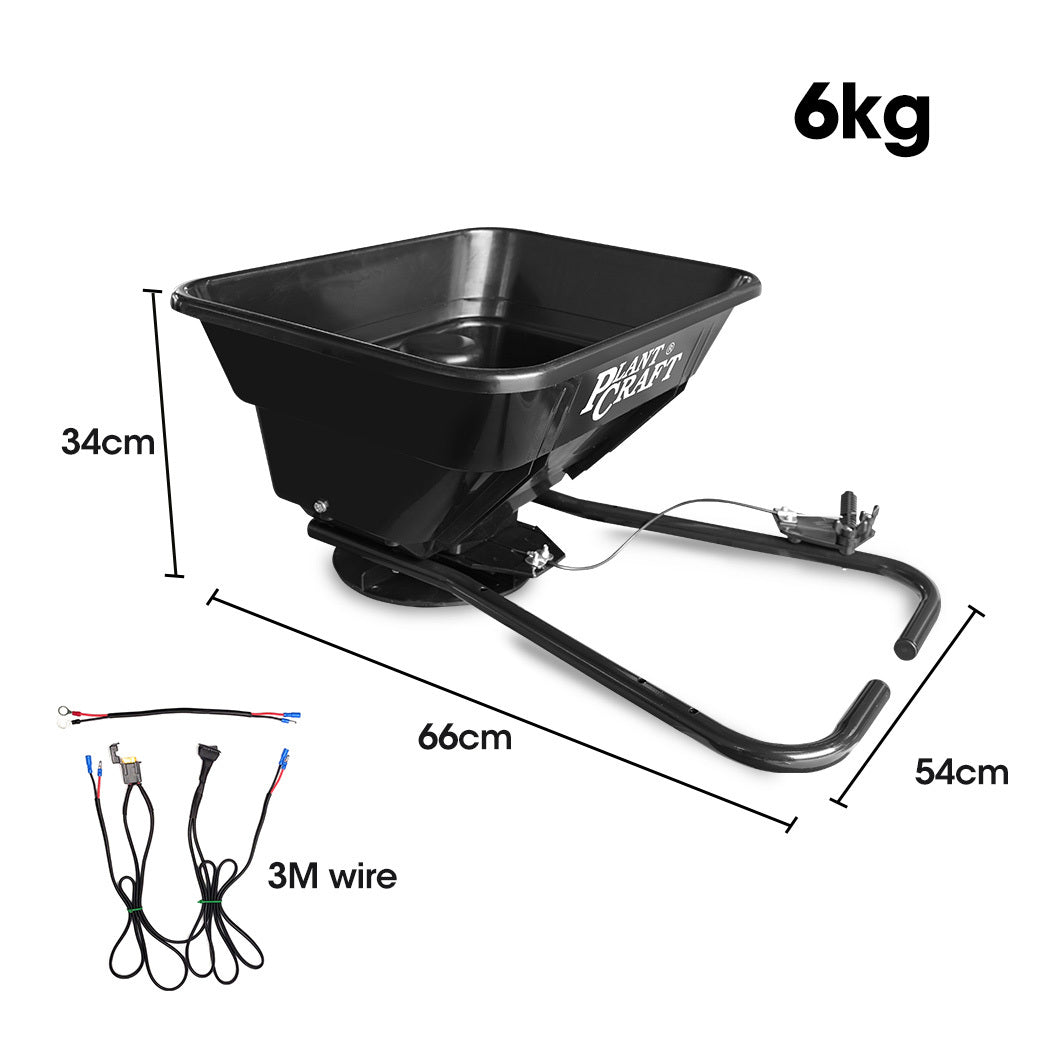 PLANTCRAFT Spreader 12V 36kg 30L Lawn Seed Fertiliser, for ATV, Ride on Mower, with Rain Cover V219-GDTSPRPC123A