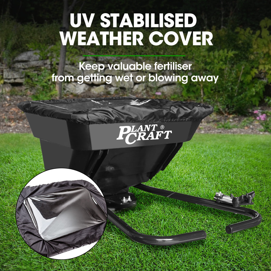 PLANTCRAFT Spreader 12V 36kg 30L Lawn Seed Fertiliser, for ATV, Ride on Mower, with Rain Cover V219-GDTSPRPC123A