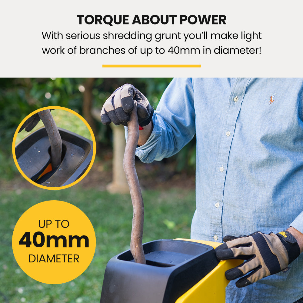 MICHIGAN 2400W Electric Garden Mulcher Shredder, Portable Wood Chipper, Push Stick, 40L Collection Bag V219-GDTSRDMC3C0A
