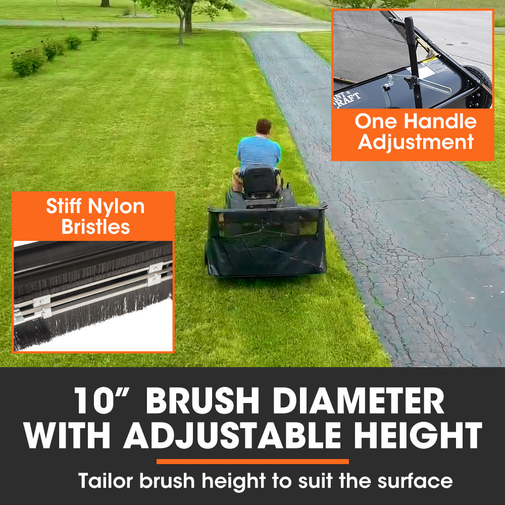 PlantCraft Lawn Sweeper 38" Wide, Tow Behind Leaf and Grass Clipping Collector, Universal Hitch for Ride on V219-GDTSWPPCT38A